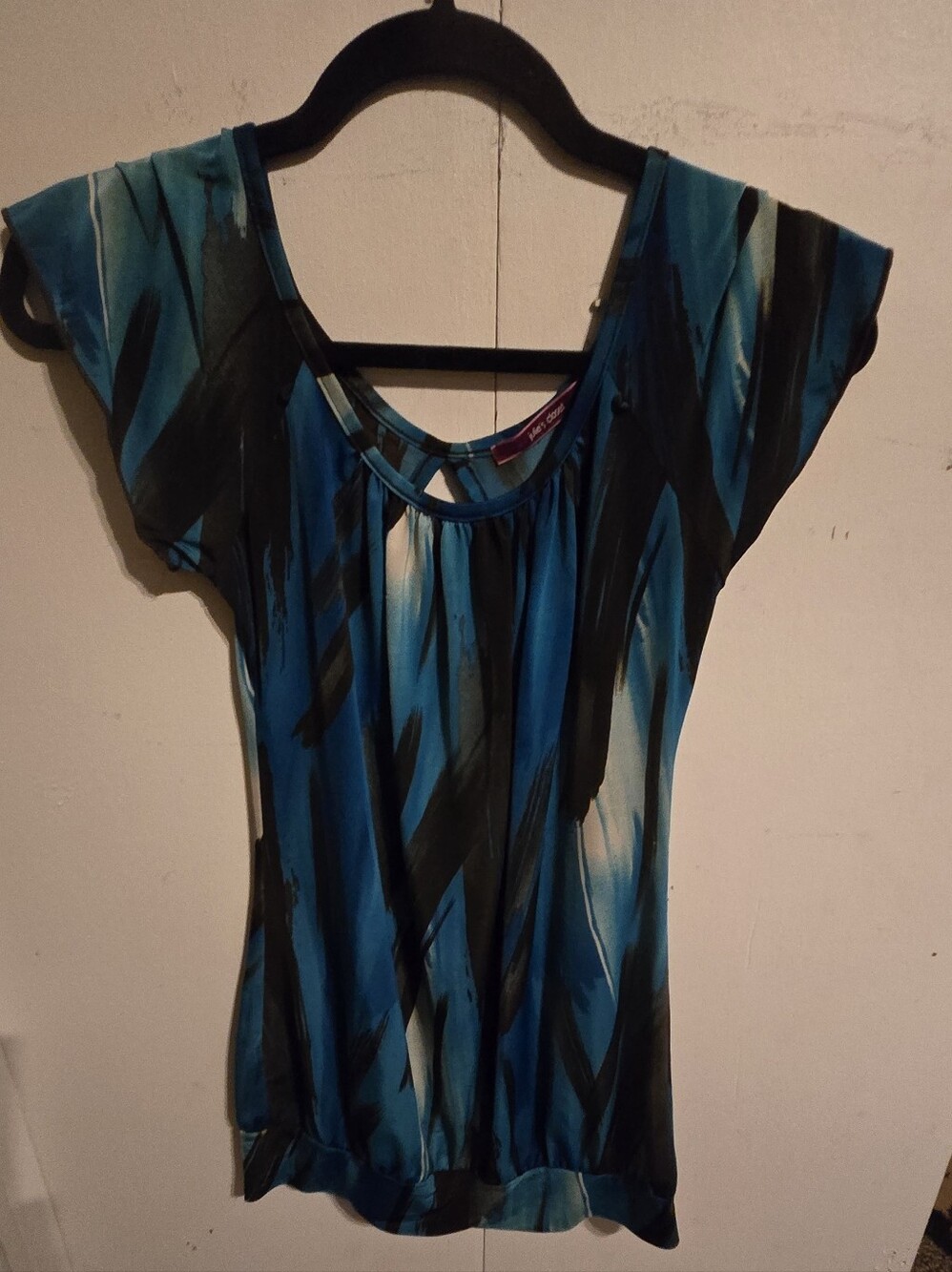 Women's Blue Abstract Print Short Sleeve Top